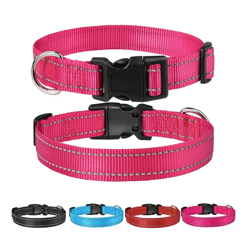 1PC Reflective Dog Collar with Buckle Adjustable Safety Nylon Collars for Small Medium Large Dogs