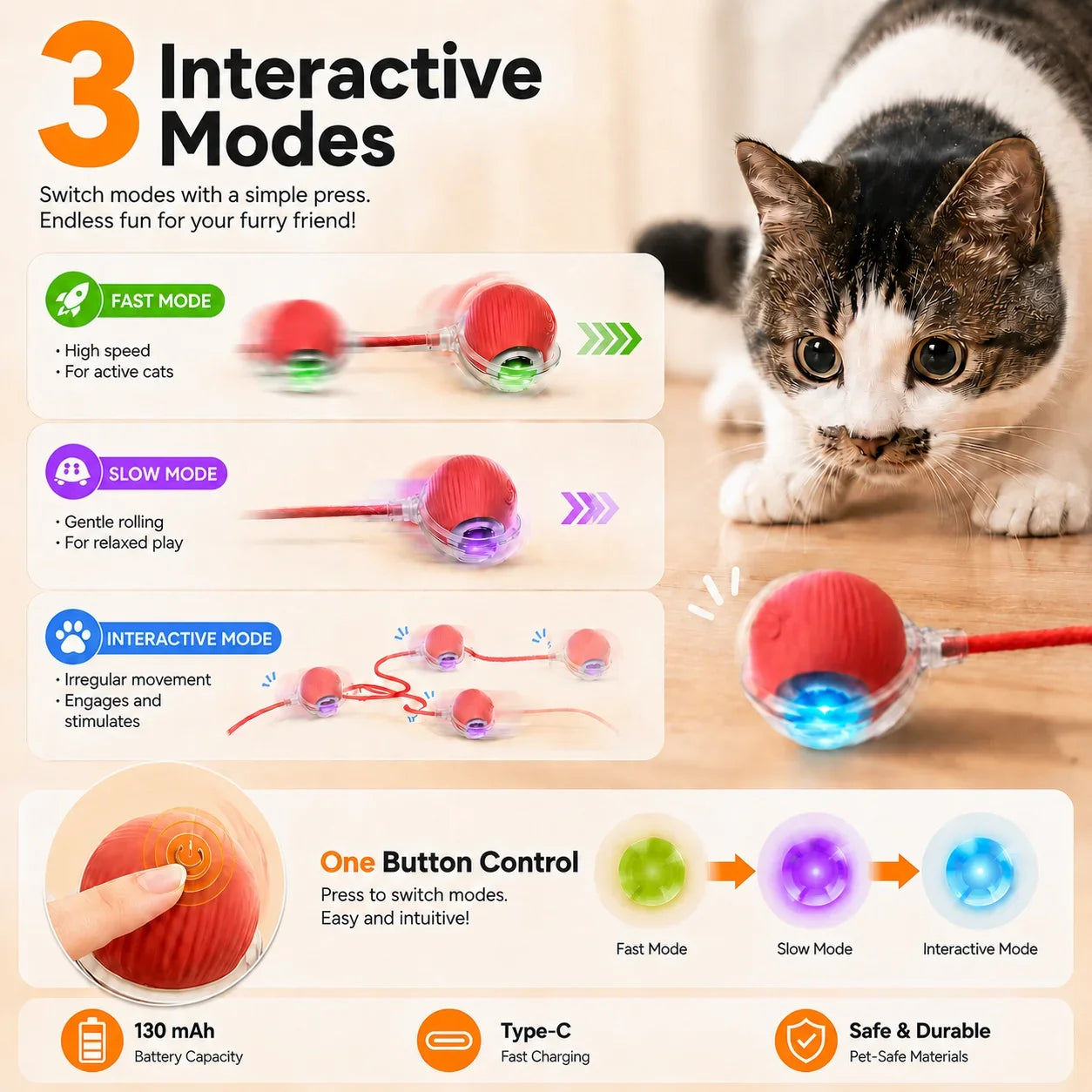 New Cat Interactive Ball Toy Automatic Rolling Cat Ball Rechargeable Smart Kitten Interactive Toy Intelligent Balls Toy for Cat