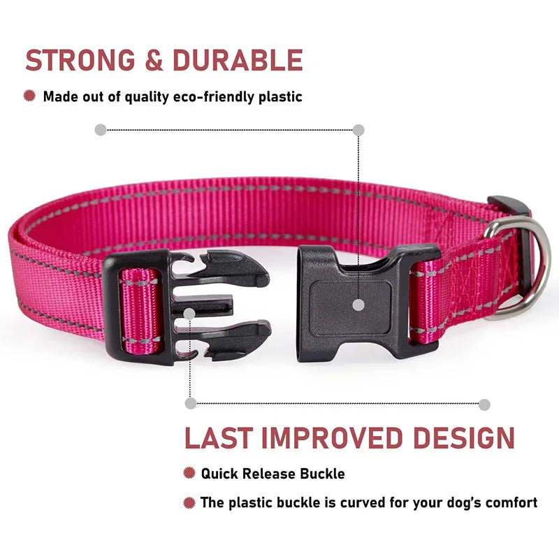 1PC Reflective Dog Collar with Buckle Adjustable Safety Nylon Collars for Small Medium Large Dogs