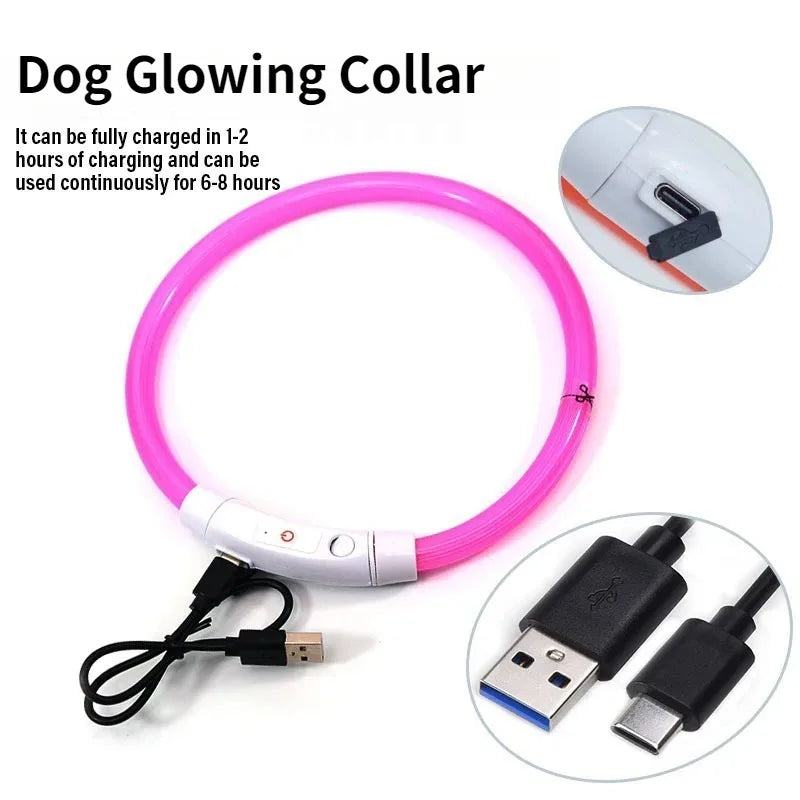 Rechargeable Fiber Optic Dog Collar Luminous Night Glow Pet Accessory Detachable Safety Collar for Enhanced Nighttime Visibi