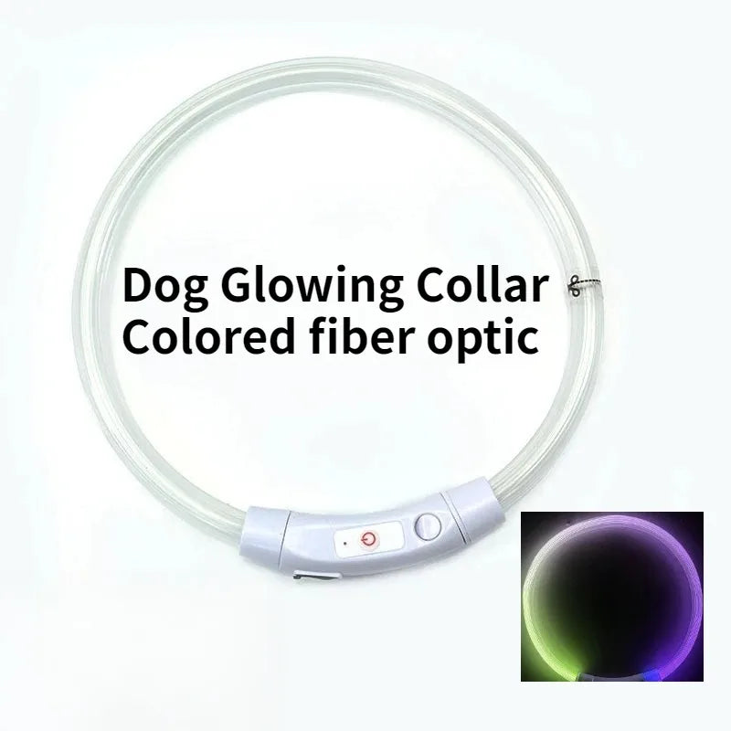 Rechargeable Fiber Optic Dog Collar Luminous Night Glow Pet Accessory Detachable Safety Collar for Enhanced Nighttime Visibi