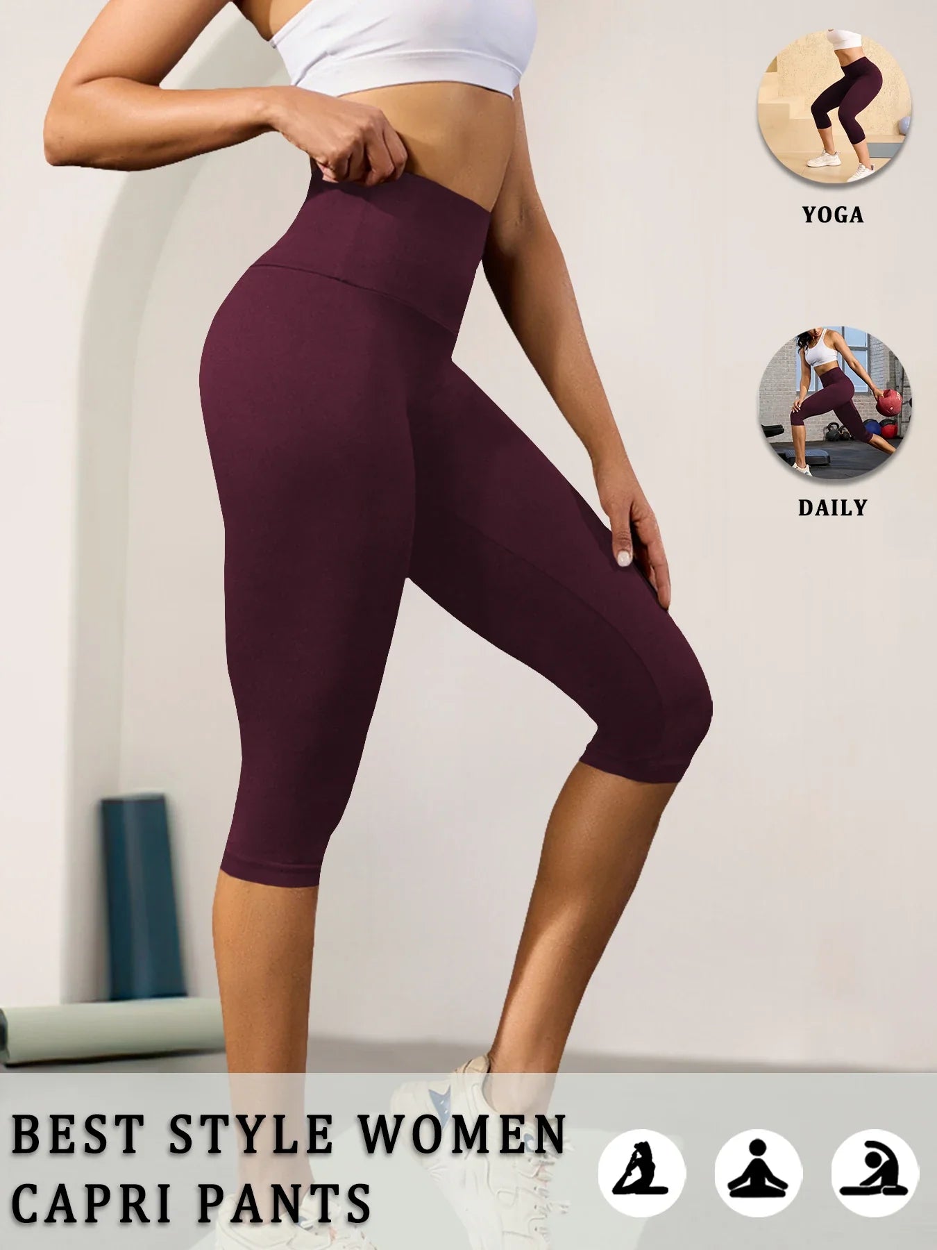 High Waisted Capri Yoga Pants - Tummy Control