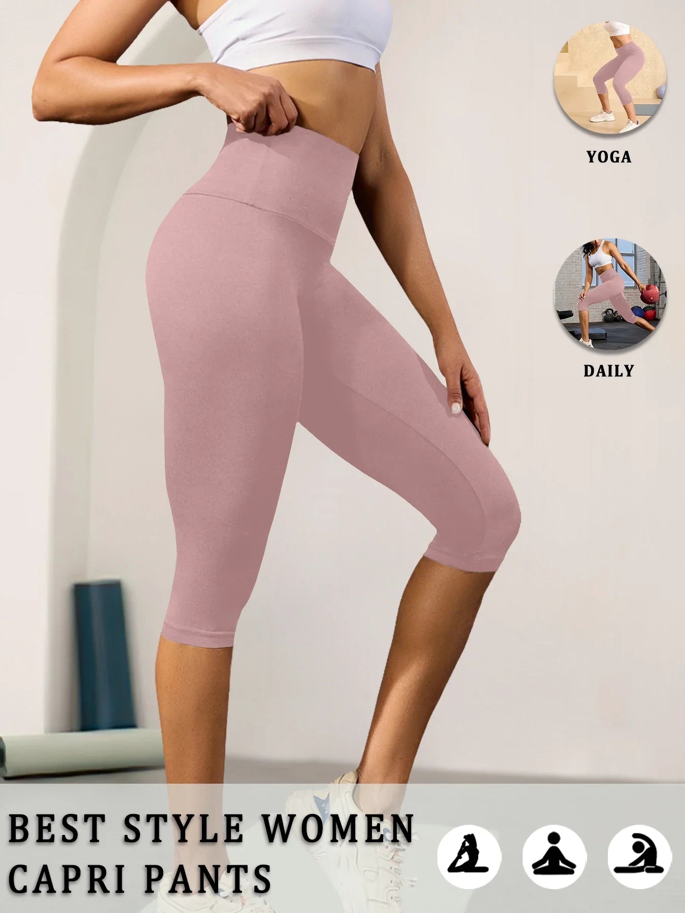 High Waisted Capri Yoga Pants - Tummy Control