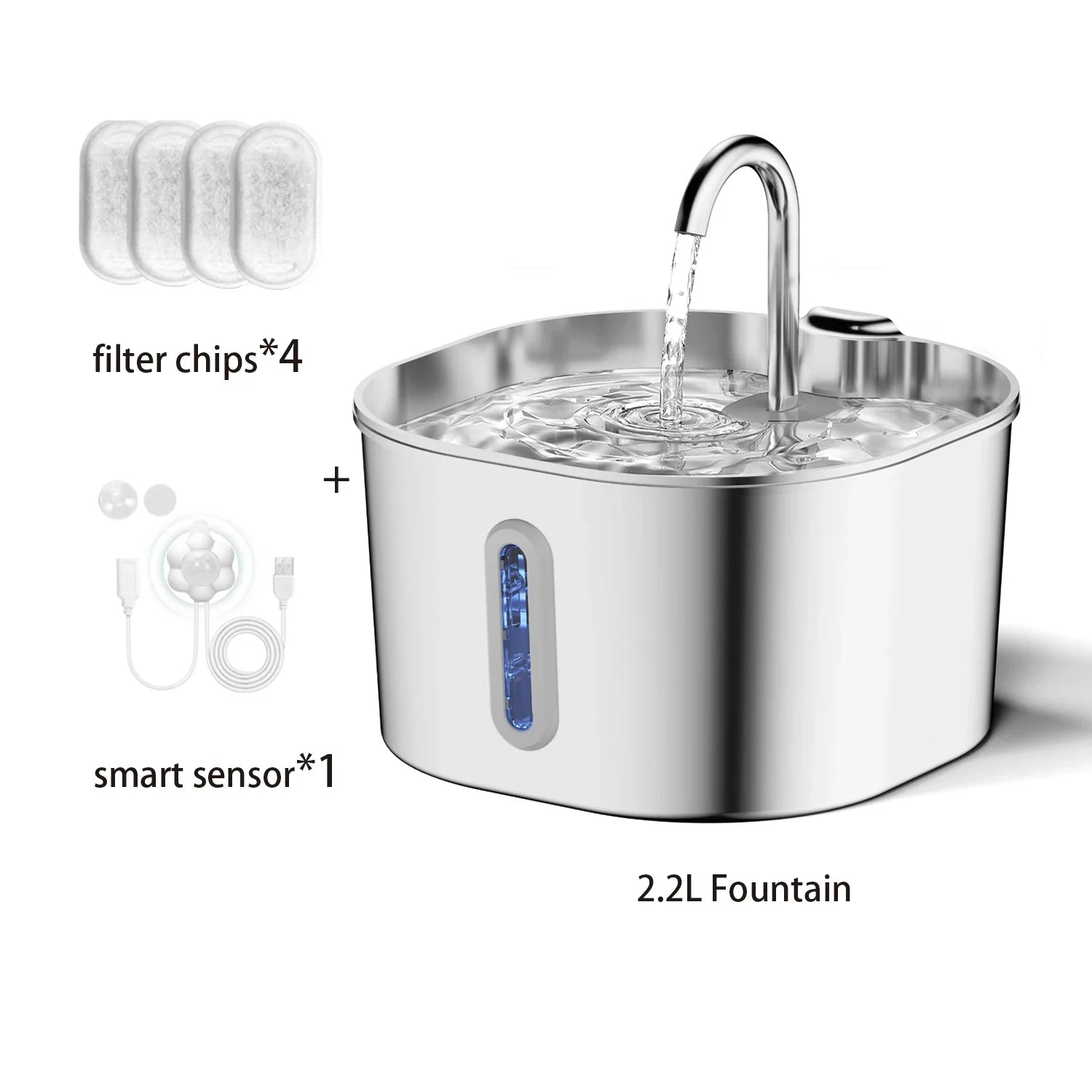 ZYFeeder 2.2L Automatic Water Fountain Stainless Steel Pet Water Feeder Cat/Dog Drink Bowl Water Dispenser Silent With Window