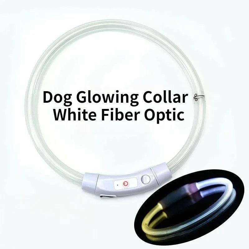 Rechargeable Fiber Optic Dog Collar Luminous Night Glow Pet Accessory Detachable Safety Collar for Enhanced Nighttime Visibi
