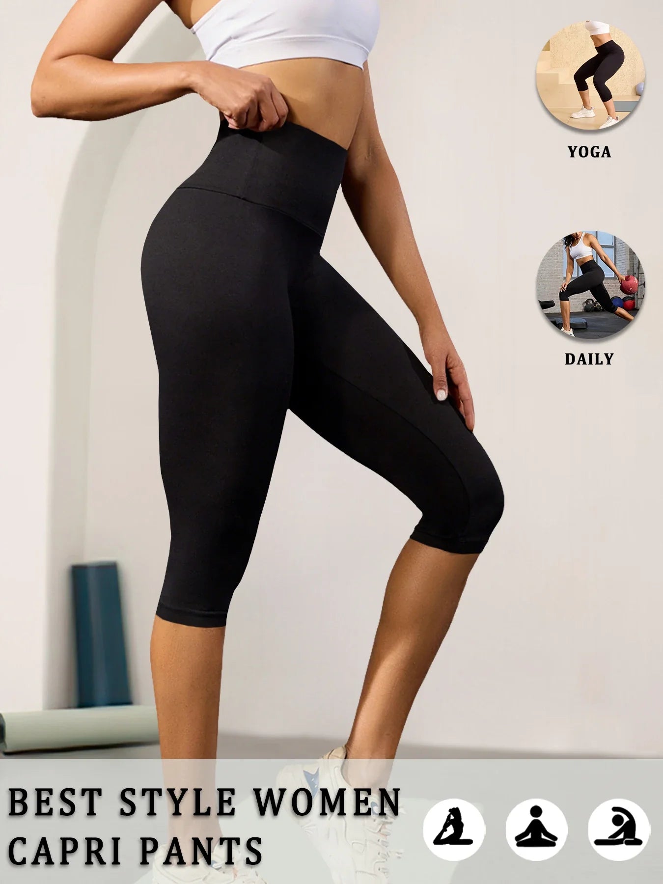 High Waisted Capri Yoga Pants - Tummy Control