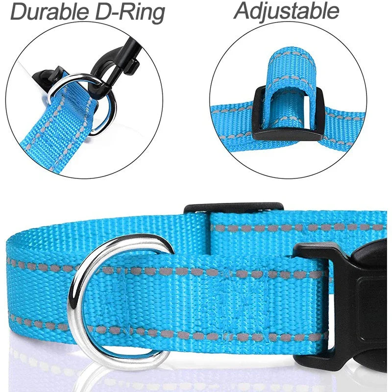 1PC Reflective Dog Collar with Buckle Adjustable Safety Nylon Collars for Small Medium Large Dogs