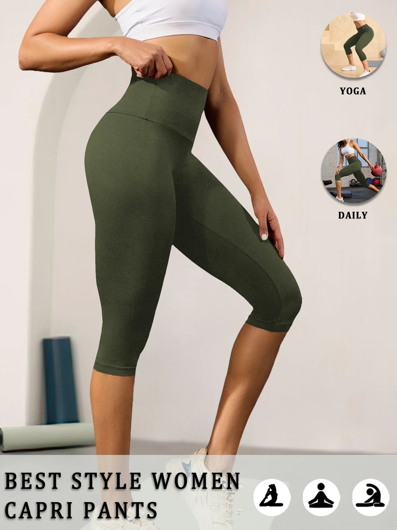 High Waisted Capri Yoga Pants - Tummy Control